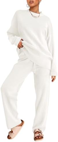 2 Piece Knit Sweater Lounge Sets for Women, White