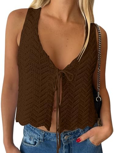 Crochet Tops for Women Summer Vacation Beach Outfits, Coffee