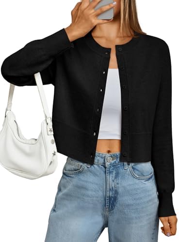 Cropped Lightweight Cardigan Sweaters Women, Black