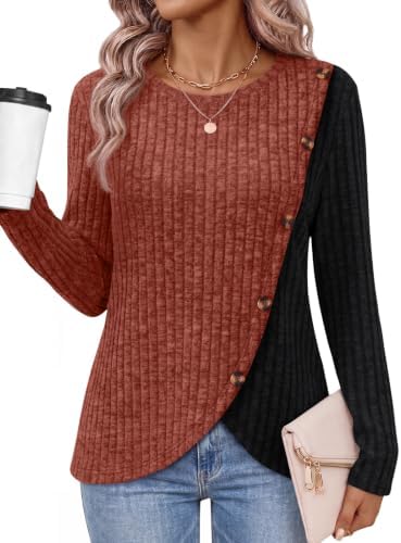 Long Sleeve Tunic Tops for Women Dressy Casual Blouses, Caramel