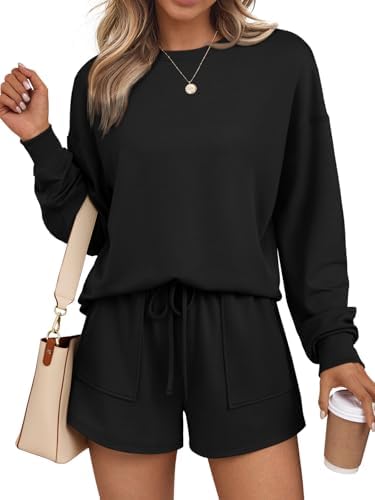 Lounge Sets for Women Two Piece Sweat Short Set, Black
