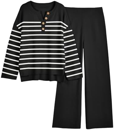 Lounge Sets Womens Two 2 Piece Matching, Stripes Black