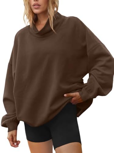 Mock Neck Sweatshirt Womens Oversized Pullover, Chocolate-Brown