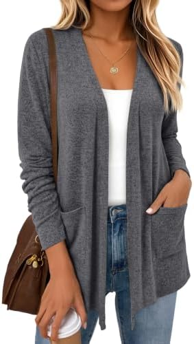 Open Front Lightweight Cardigan for Women, Darkgrey