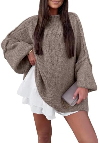 Oversized Chunky Sweaters for Women Mock Turtleneck Long Pullover Top, Nutmeg