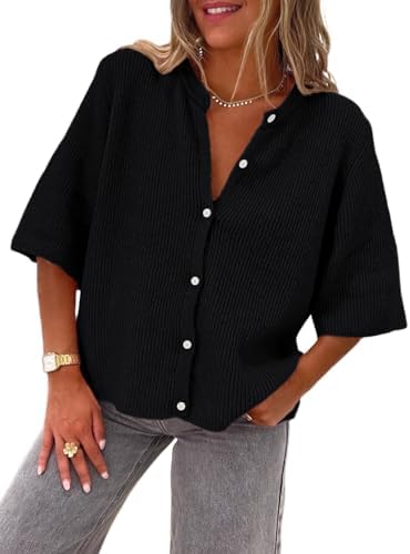 Short Sleeve Cardigan Sweaters for Women, Black