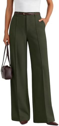 Wide Leg Dress Work Pants Slacks Trousers Business Casual Teacher, Army