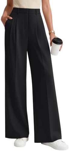 Wide Leg Dress Work Pants Womens Stretchy Business Casual Slacks, Black
