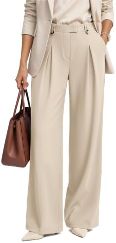 Wide Leg Dress Work Pants Womens Trousers Slacks Pantalones Mujer, Apricot