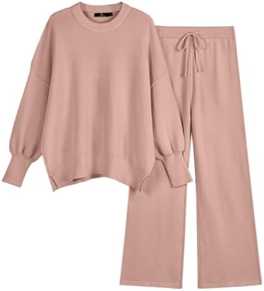 Women 2 Piece Matching Lounge Sweater Sets, Pink