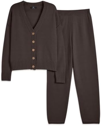 Women 2 Piece Sweater Matching Lounge Sets, Dark Coffee