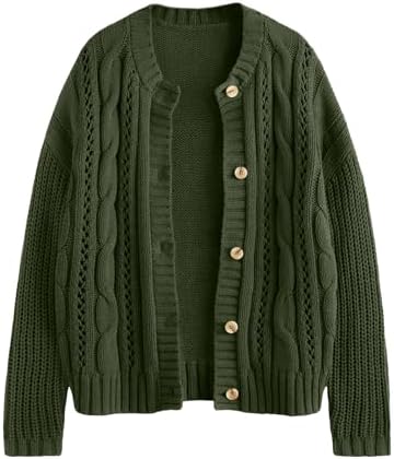 Women Cable Knit Cardigan Sweaters, Armygreen