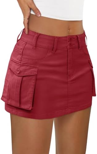 Women Mini Skirt Skort Denim Jean, Red