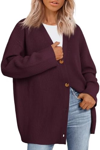 Women Oversized Cardigan Sweater, Wine Red