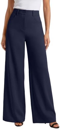 Women Wide Leg Dress Work Pants Trousers Slacks Pantalones Mujer, Navy Blue