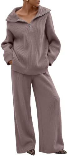 Womens 2 Piece Lounge Matching Knit Sweater Fall Sets, Nutmeg