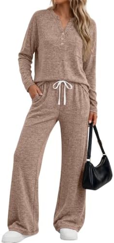 Womens 2 Piece Lounge Sets Fall Outfits Airport Travel Sweatsuits, Coffee Brown