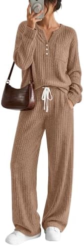Women's 2 Piece Matching Lounge Sets, Khaki