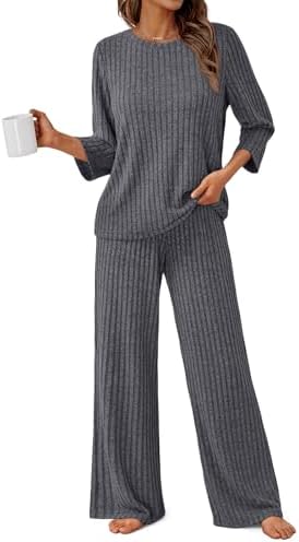 Womens 2 Piece Matching Set Lounge Wear Pajamas Outfits, Darkgrey