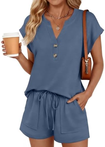 Womens 2 Piece Summer Short Sets, Dark Blue
