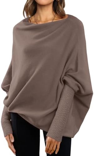Womens Batwing Oversized Sweaters Asymmetrical Dressy Casual Tops, Nutmeg