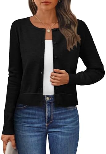 Womens Cropped Cardigan Lightweight Sweaters Soft Tops, Black