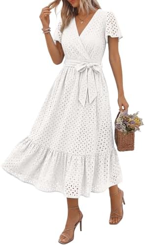 Womens Eyelet Midi Dress, White