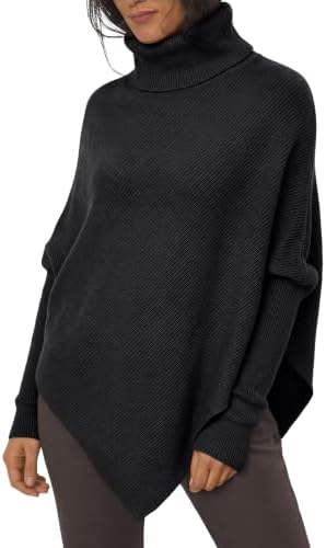 Womens Fall Oversized Turtleneck Sweater Batwing Long Sleeve Top, Black