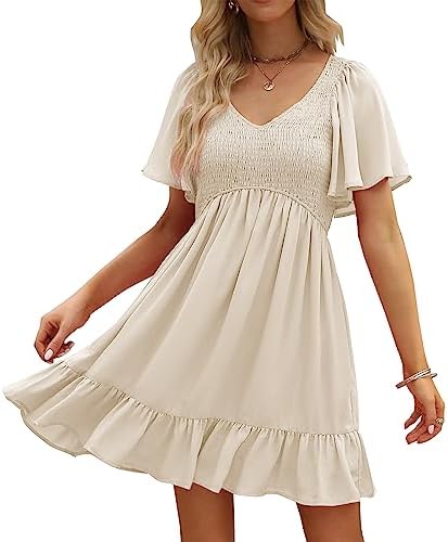 Women's Flowy Casual Mini Dresses, Apricot