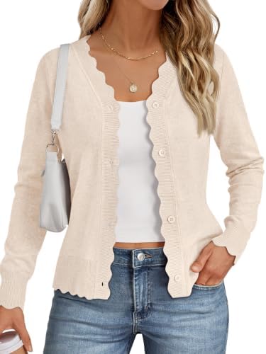 Womens Lightweight Cardigan Long Sleeve Sweaters, Apricot