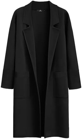 Women's Long Cardigan Sweaters Fall Oversized Jacket Trench Coats, Black