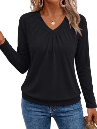 Womens Long Sleeve Fall Tops Tunic Lightweight Sweater, Black