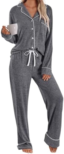 Women's Long Sleeve Pajama Sets Lounge 2 pieces, Dark Grey