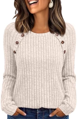 Womens Long Sleeve Shirts Casual Dressy Tops Lightweight Clothes, Apricot