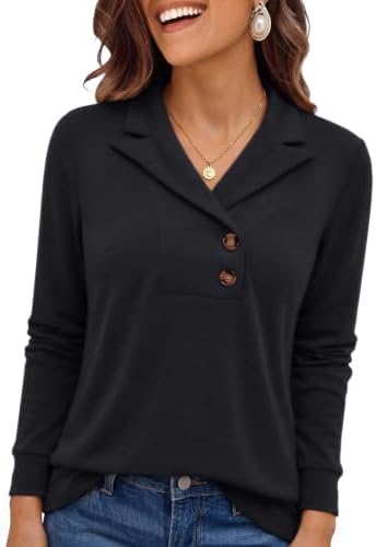 Womens Long Sleeve Top Business Casual V Neck Sweater, Black