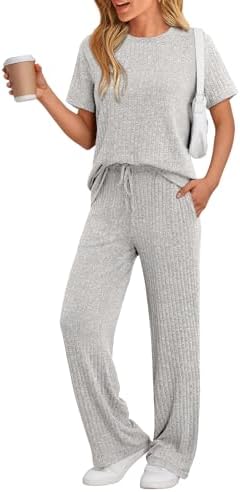 Womens Lounge Set 2 Piece Matching Travel Outfit, Gray Apricot