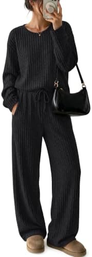 Womens Lounge Sets 2 Piece Matching Pajamas Fall Outfits, Black