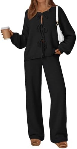 Womens Lounge Sets Tie Front Airport Travel Cute Outfits, Black