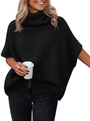 Womens Mock Turtleneck Oversized weaters, Black