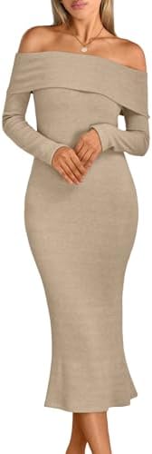 Women's Off The Shoulder Sweater Dress, Tan