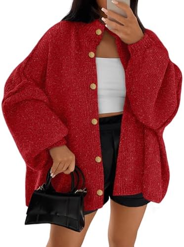 Womens Oversized Chunky Cardigan Sweaters, Heather Red