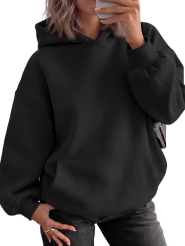 Womens Oversized Hoodie Microfleece Lined Sweatshirt, Black