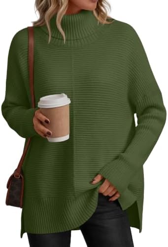 Womens Oversized Roll Neck Sweaters, Army Green
