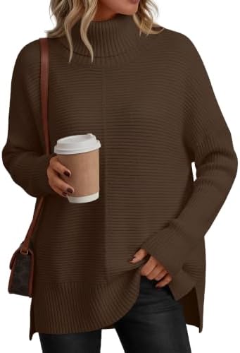 Womens Oversized Roll Neck Sweaters, Chocolate Brown