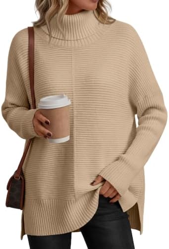 Womens Oversized Roll Neck Sweaters, Light Apricot