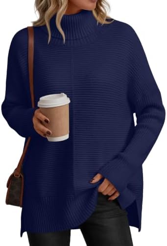 Womens Oversized Roll Neck Sweaters, Navy Blue