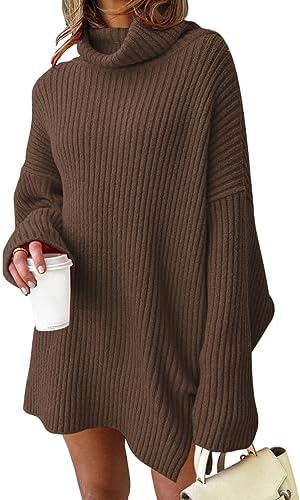 Women's Oversized Sweater Dress Plus Size Knit Winter Turtleneck, Brown