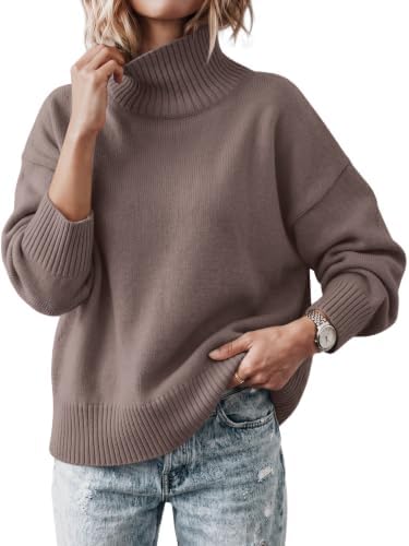 Women's Oversized Turtleneck Cozy Sweaters, Nutmeg
