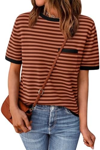 Womens Spring Short Sleeve Sweater Shirts Tops Summer, Black Rust
