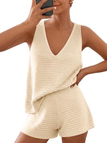 Women's Summer 2 Piece Vacation Sets Beach Outfits, Apricot